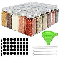 CycleMore 30 Pack 4oz Glass Spice Jars Bottles, Square Spice Containers with Silver Metal Caps and Pour/Sift Shaker Lid…