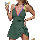 popvil Swim Dress One Piece Swimsuits Women Tummy Control for Women 2026 Sexy Beach Tie Back Bathing Suit Skirt