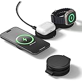 Satechi OntheGo™ 3 in 1 Wireless Charger, Qi2 Portable Charger with 15W Fast Charging for iPhone 17 to 12 Series, 5W for Apple Watch, and 5W for AirPods, Magnetic Travel Charging Station – Black