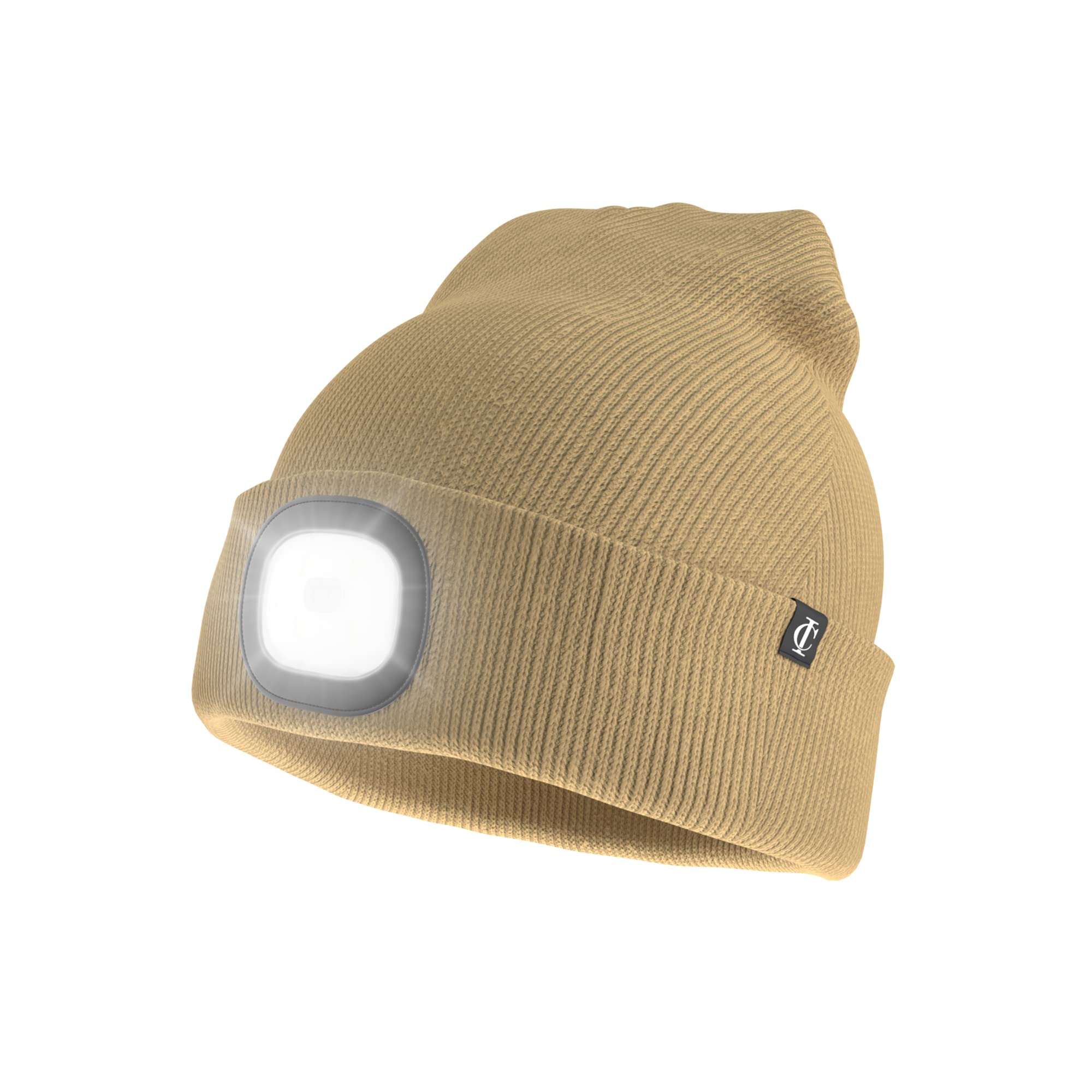 Idyllicomfort Led Lighted Beanie Hat,USB Rechargeable Hands Free Headlamp Cap, Unisex Winter Warmer Knit Hat with Light for Hiking Biking Camping Jogging, Gift for Men, Women, Teens Biege