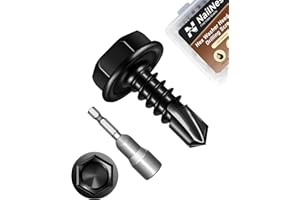 nailnest 100PCS #8 x 1/2" Self Drilling Screws, Black Self Tapping Screws for Metal, 410 Stainless Steel Hex Washer Head Shee