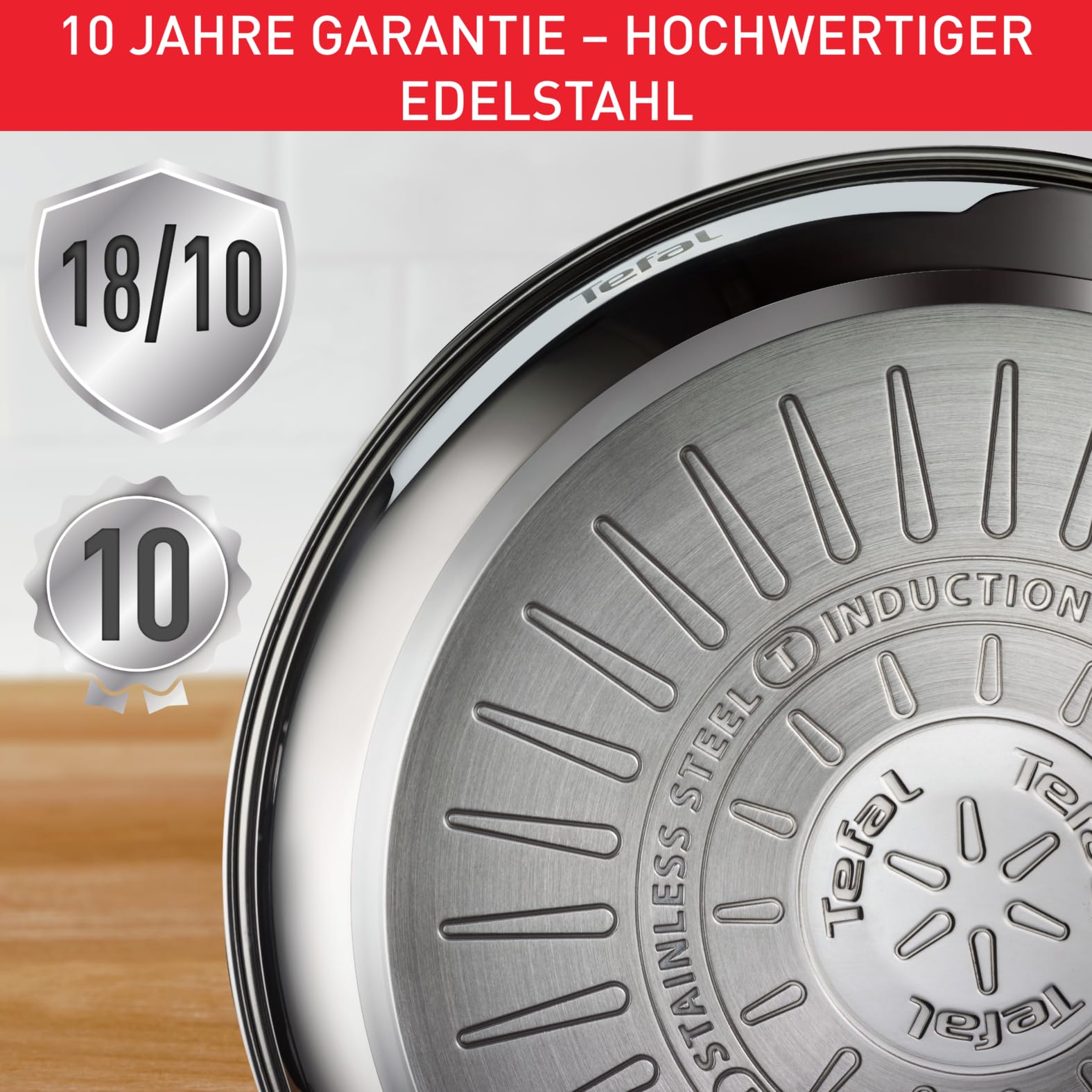 Tefal Infinite Pfanne Induktion 30 cm, Bratpfanne mit Antihaftversiegelung, Thermo-Signal bei idealer Brattemperatur, einfache Reinigung, für alle Herdarten geeignet, Premium-Edelstahl, H81507 3