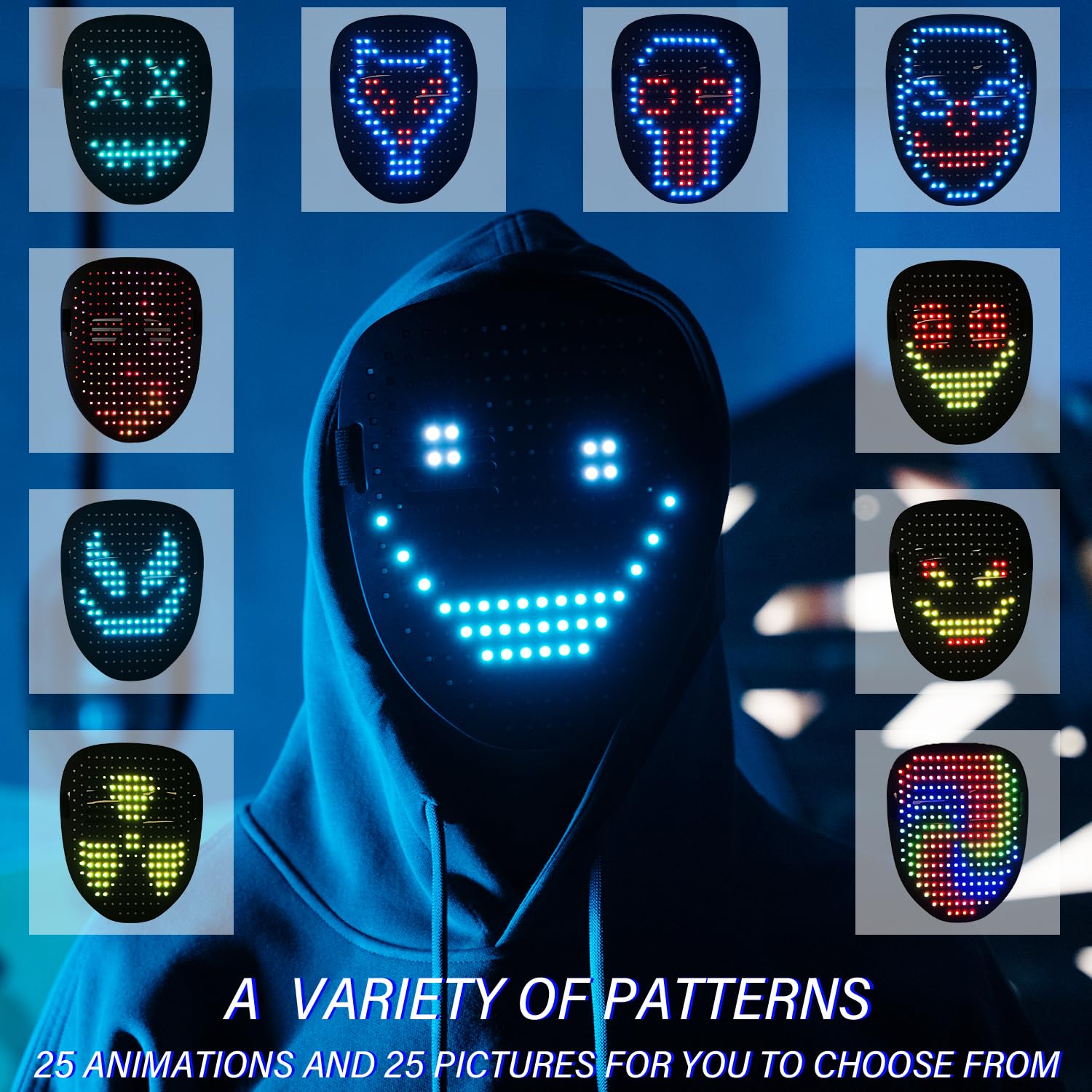 COOLGUARDER Led Mask with Gesture Sensing, Light up Face Transforming Mask for Halloween Xmas Costume Party