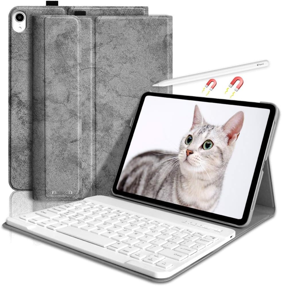 iPad Pro 11 Case with Wireless Keyboard,BAIBAO iPad Keyboard Case for iPad Pro 11 inch 2018, Auto Wake/Sleep, Support Apple Pencil 2nd Gen Charging (Grey)