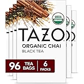 TAZO Organic Chai Black Tea Bags, Blend of Black Teas, Ginger, Cinnamon, Black Pepper & Cardamom, 96 Total Tea Bags (16ct - Pack of 6)