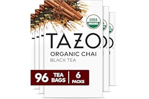 TAZO Organic Chai Black Tea Bags, Blend of Black Teas, Ginger, Cinnamon, Black Pepper & Cardamom, 96 Total Tea Bags (16ct - Pack of 6)
