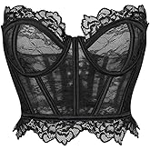 SHENHE Women's Sheer Lace Strapless Corset Top Lace Up Back Sexy Y2k Bustier Top Tube