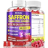 Saffron Supplements Gummies for Kids Adult, Max Dose 88.5 mg with Magnesium, Saffron Extract with B6, Rhodiola, Rosemary, Ashwagandha, Passion Flower, for Mood, Focus, Energy, Sugar-Free, 60 Servings