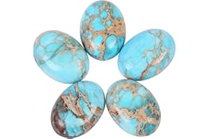 TUMBEELLUWA Sea Sediment Jasper Oval Stone Cabochons Flatback Semi-precious CAB for Jewelry Making Pack of 5
