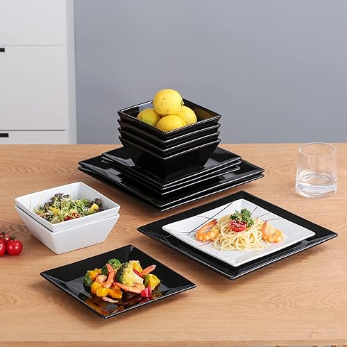 Ceramic Plates Dinner Set Square Plates DOMINI 12-Piece Ceramic