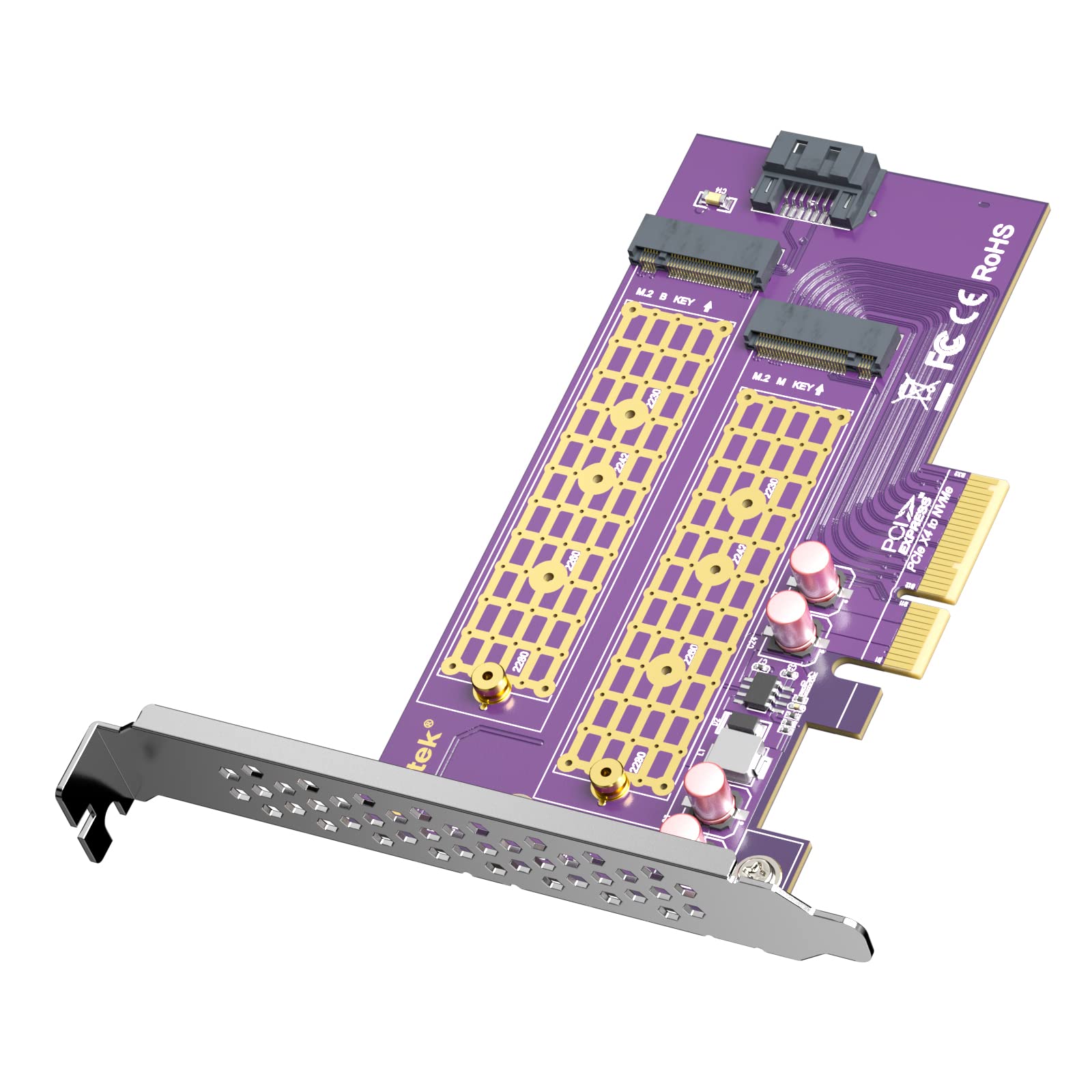 10Gtek 2-Port M.2 NVMe PCIe 3.0 X4 Adapter Card M-Key and B-Key, Support M.2 NVMe SSD and M.2 SATA SSD