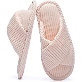 GOEWY Slippers for Women Memory Foam House Bedroom Corduroy Crossbands Open Toe Slides Sandals Shoes Comfy Trendy Gift for womens Anti-Skid sole