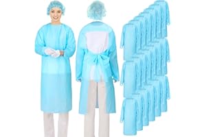 TrelaCo 20 Pack Disposable Isolation Gowns PPE Gowns Set with Sleeves Thumb Loops Waist Ties 46 Inch Large Waterproof CPE Odorless Disposable Gown for Home Isolation, Lab, Dental, Beauty (Blue)