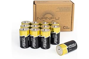NANFU Alkaline C Cell Batteries, 7400mAh Long Lasting Performance 12 Pack LR14 Battery, 10-Year Shelf Life, Leak-Resistant 1.