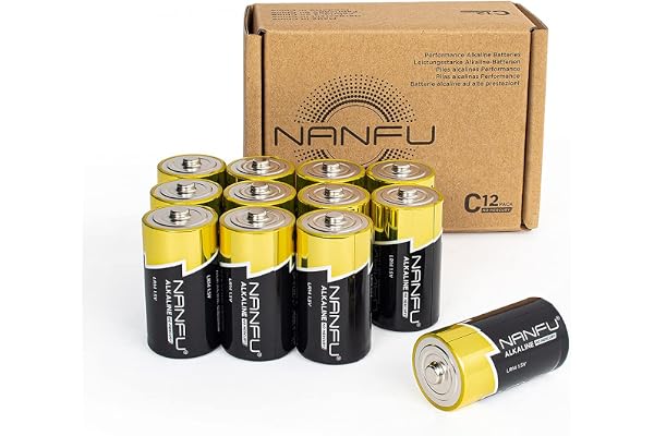 NANFU 12 Pack C Cell All-Purpose Alkaline LR14 1.5V Battery, 7400mAh High Capacity, 10-Year Shelf Life, Leak-Proof, Long-Last