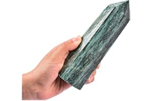 AMOYSTONE 6 Faceted Obelisk Wand Natural Healing Crystal Pillar Tumbled Hexagonal Pointed Green Mica 1-1.7 Lbs Home Décor