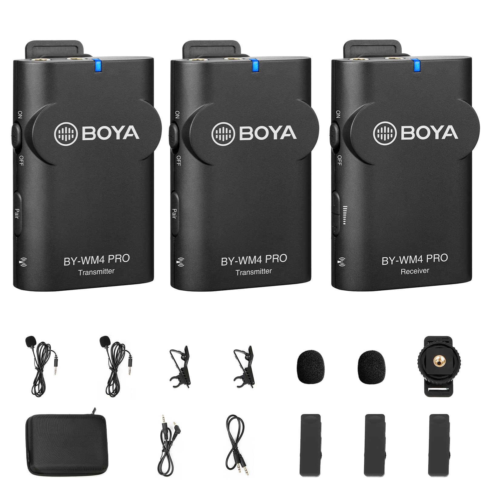 BOYA BY-WM4 PRO K2 Wireless Lavalier Microphone Mini Lapel Clip on Mic forDSLR Camera Smartphone iOS for vlog Live Streaming Interview Commentary Record 2 TXS & 1 RX