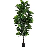 FLOWORLD Fiddle Leaf Fig Tree 6ft Tall Artificial Tree in Plastic Pot Fake Ficus Lyrata Plants with 184 Decorative Fiddle Leaves Faux Fig Trees for Home Office Living Room Decor Indoor Outdoor