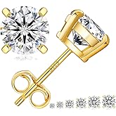 KRKC&CO Lab Grown Moissanite Stud Earrings for Women, Hypoallergenic 925 Sterling Silver, Mother's Day/Anniversary/Valentine's Day/Birthday/Wedding Gift, 14K Gold Plated/White Gold Plated, 0.6-3.0ct