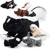 Hollowfly 5 Pcs Skunk Stuffed Animal Set Mommy Striper Skunk with 4 Baby Plush Toys in Belly Pouch Soft Huggable Plush Animal Gift for Kids Boys Girls Birthday Education Classes