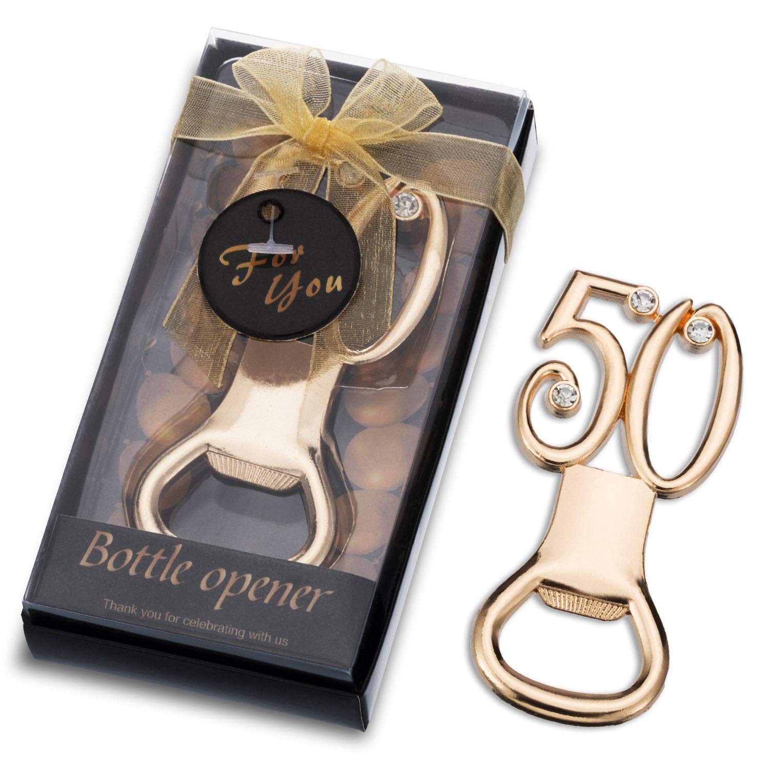 36 Pcs Black and Gold 50 Birthday Party Favors Bottle Opener, Rhinestones 50th Birthday Wedding Anniversary Favor Gift Keepsake Souvenir with Individual Gift Package, NO DIY Required, Party Decor