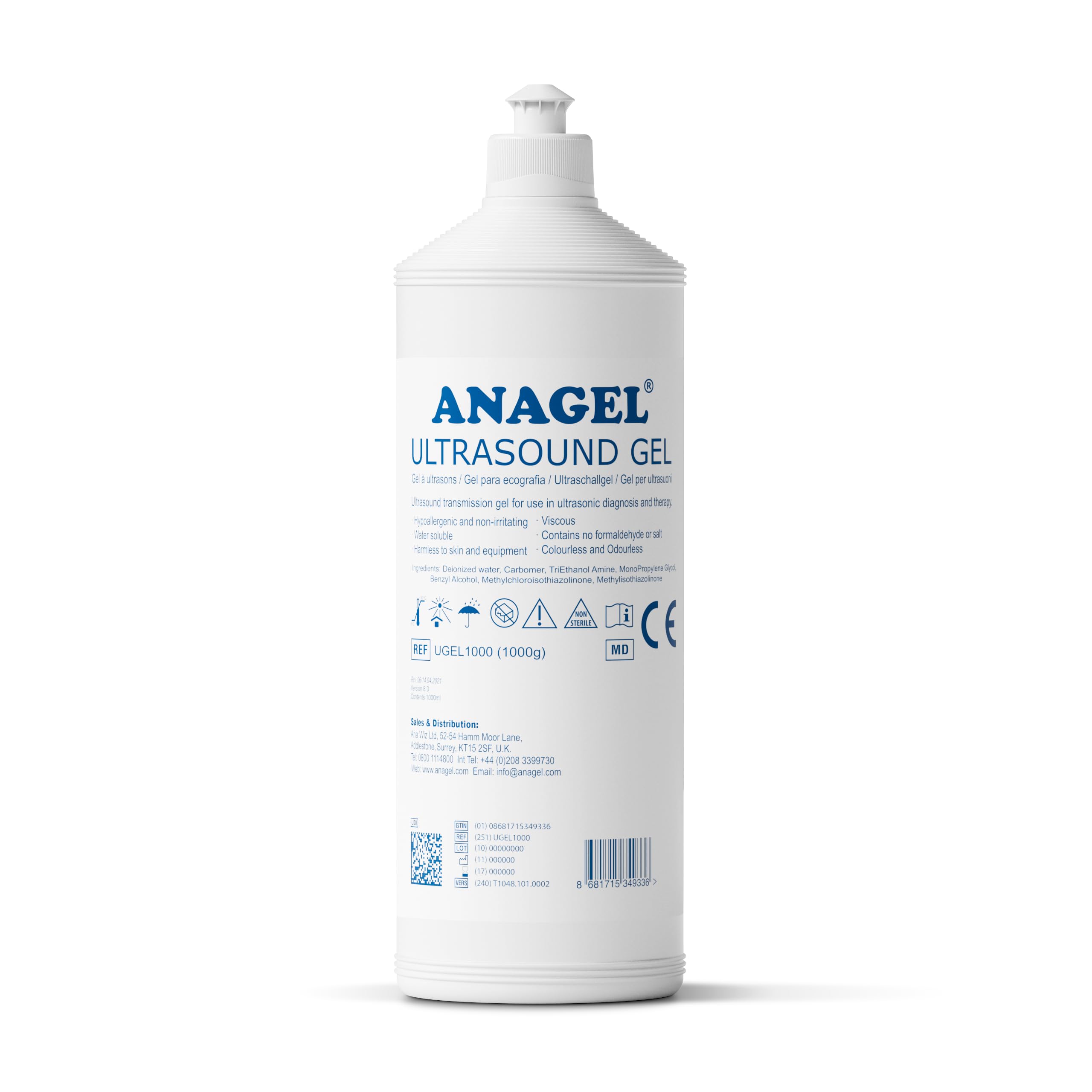 Anagel Fetal Doppler Colourless Ultrasound Gel 1L