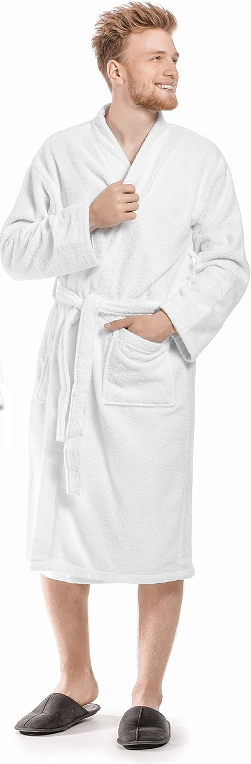 Terry Bathrobes Towel Unisex-Bathrobes for Men-Bathrobes for Women-Lightweight Bathrobe Side Pockets-White Bathrobes Unisex Hotel Quality-Luxury Bathrobe -Absorbent Soft Cotton Loop Bathrobe: Home & Kitchen