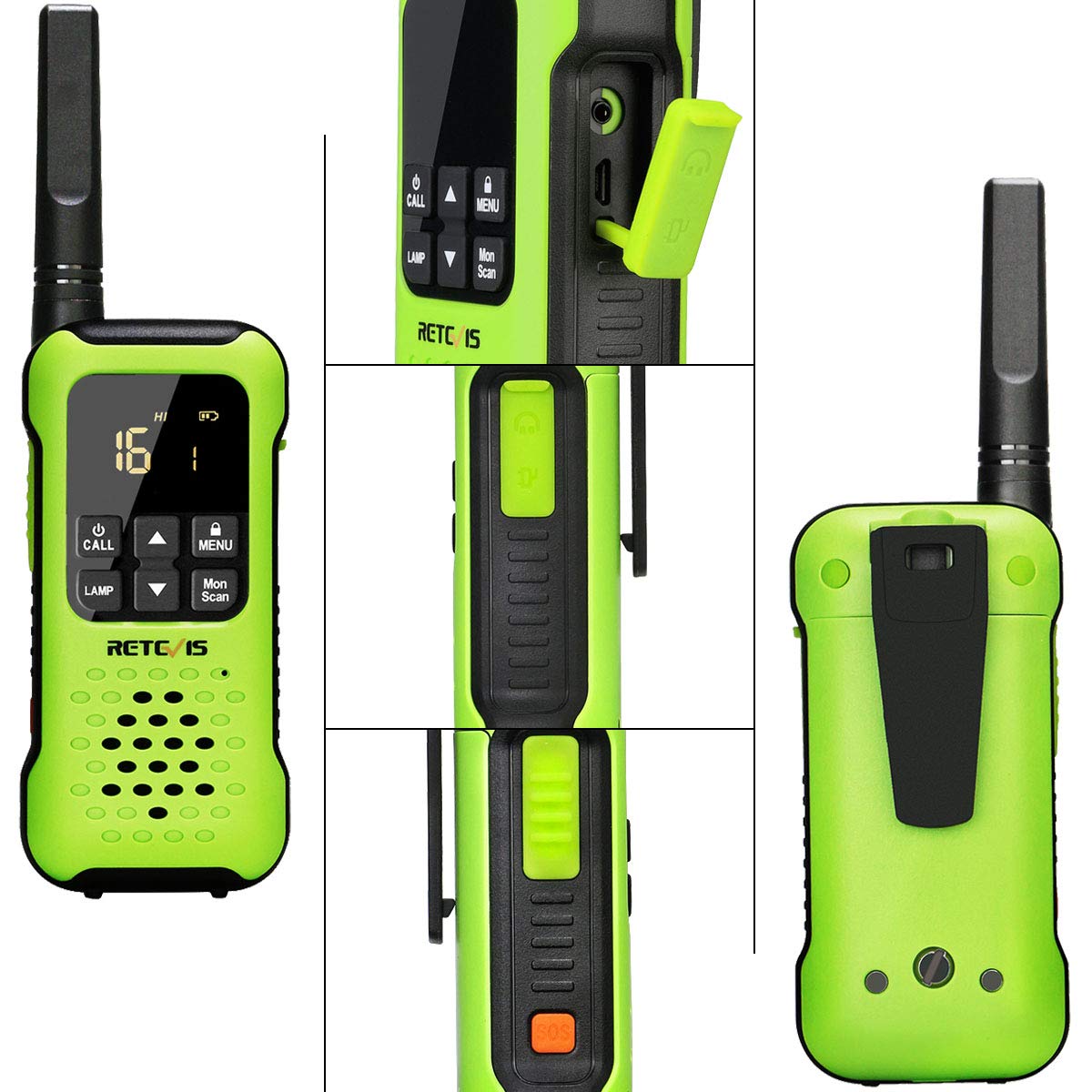 Retevis RT649P Walkie Talkie Wiederaufladbar, Wasserdichter IP67-Schwimmer, PMR 446, 16 Kanäle Lizenzfrei, LED-Taschenlampe, CTCSS/DCS VOX, Walkie Talkie-Headset (2 Paar, Grün) 6