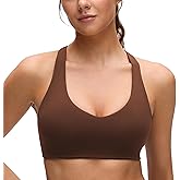 CRZ YOGA Butterluxe Racerback Sports Bras for Women - V Neck Supportive Padded Wireless Athletic Yoga Crop Top