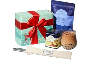 Herbs & Kettles Masala Chai Boba Kit | Assam Black Tea with Ginger, Cardamom, Cinnamon, Cloves & Black Pepper + Chewy Tapioca Pearls | DIY Bubble Tea Kit with Reusable Straws & Easy Instructions
