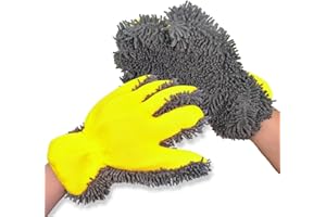 GENERIC QMX Car Wash Mitt,Microfiber Scratch Free Auto Detailing Supplies for Cleaning, Washing Dusting,Thickened 5-Finger Design for Tight Spaces,Breathable Quick-Dry 2-Pack Yellow