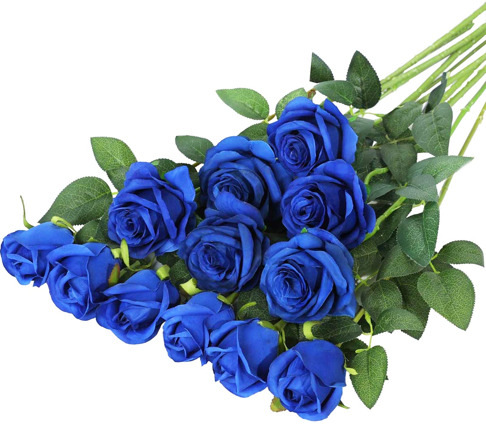 Hawesome 12PCS Artificial Roses Fake Flowers Single Long Stem Blooms With Rose Buds Wedding Decoration Bridal Bouquet Decorative Flower Arrangement Home Decoration Party Centerpieces in Blue