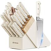 Knife Set,Astercook Kitchen Knife Set with Block 22-Piece Full Tang Stainless Steel Knives with Sharpener Dishwasher Safe and Anti-Slip Ergonomic Handle Elegant Cream White Utensils Set