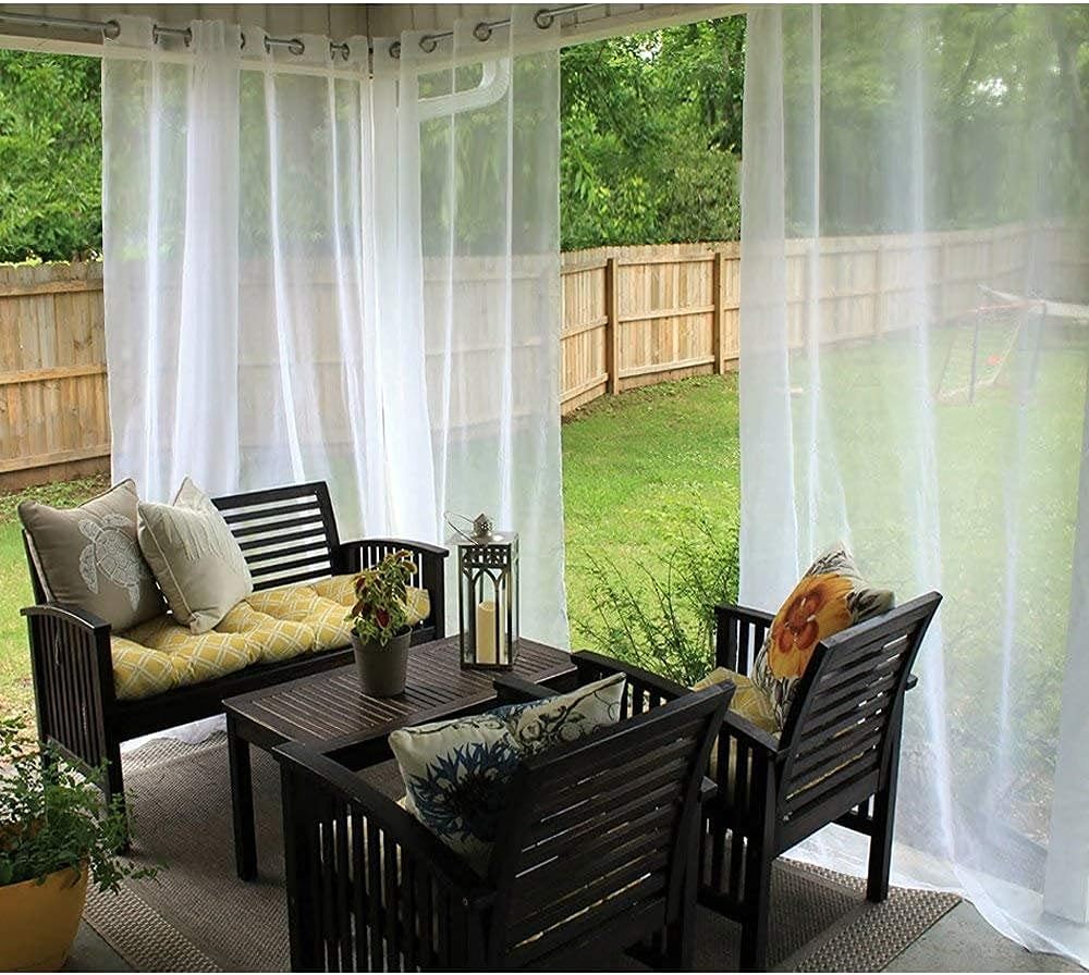 Outdoor Curtains - RYB HOME Outdoor Indoor White Sheer Curtain Drape for Patio, Outdoor Gazebo Curtain Voile Privacy Curtain for Porch, 1 Piece, 54-inch Wide x 120-inch Long