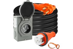 Afurkuot 50 Amp Generator Cord and Power Inlet Box Combo Kit 20 FT, NEMA 14-50P SS2-50R STW 6/3+8/1 AWG Generator Cable and NEMA SS2-50P Power Inlet Box for Generator to House, ETL Listed