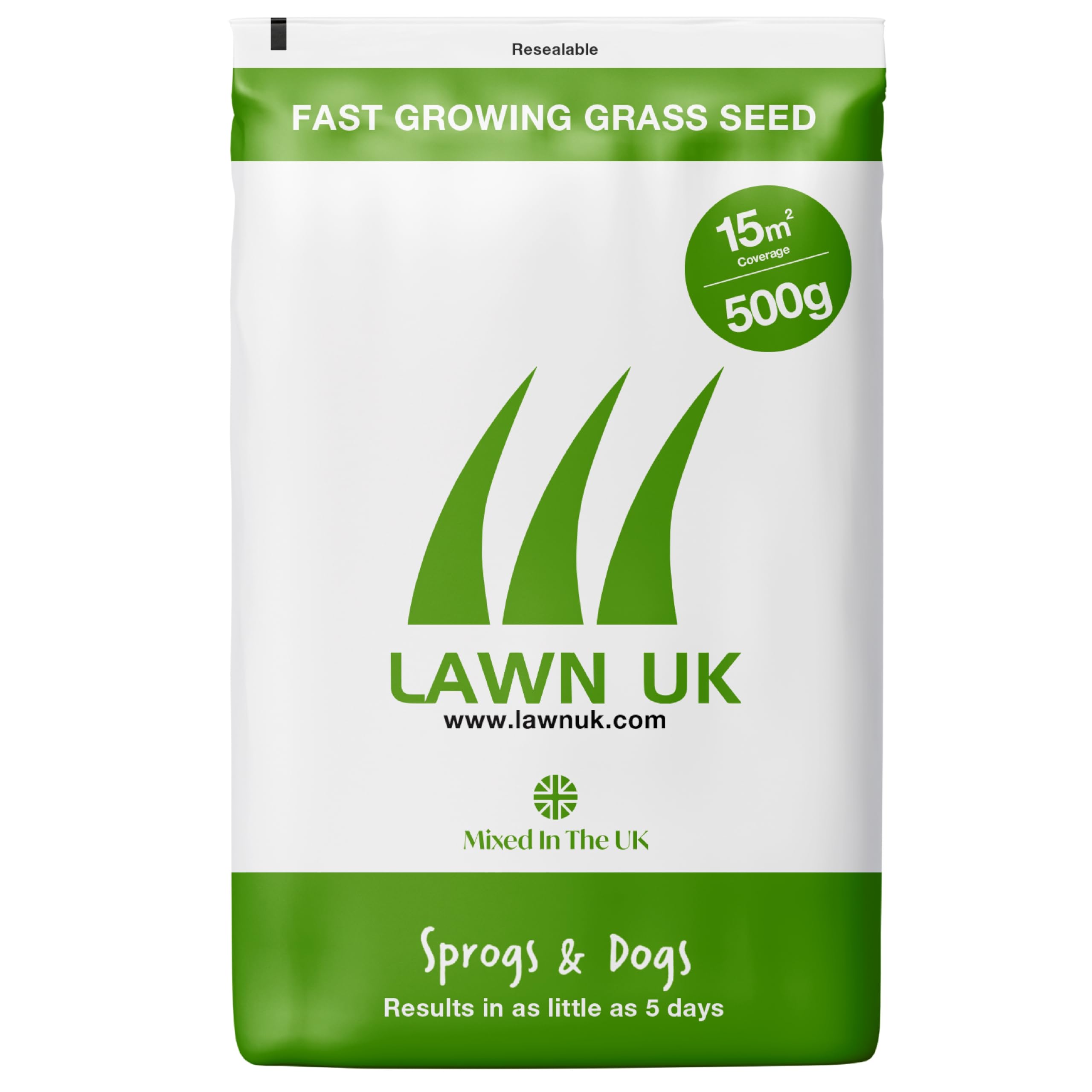 Lawn UK Hardwearing Grass Seed - Sprogs & Dogs Grass Seeds Fast Growing - 500g up to 15sqm Coverage - Ideal for Family Lawns - Super Durable Perfect for Children & Pets