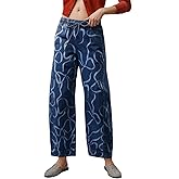 Kedera High Rise Bow Print Barrel Jeans for Women Wide Leg Denim Pants Baggy Boyfriend Jeans with Pockets