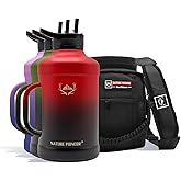 NATURE PIONEOR 64oz Insulated Water Bottle with Handle,Stainless Steel Half Gallon Water Bottle with Straw,Metal Large Tumbler Jug with Holder Carrier,Keep Cold Hot, Black