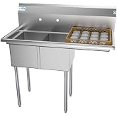 KoolMore - SB121610-16R3 2 Compartment Stainless Steel NSF Commercial Kitchen Prep &amp; Utility Sink with Drainboard - Bowl Size 12" x 16" x 10", Silver