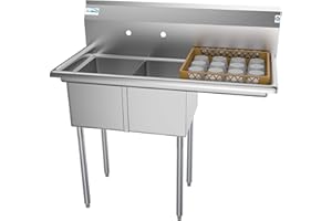 KoolMore - SB121610-16R3 2 Compartment Stainless Steel NSF Commercial Kitchen Prep & Utility Sink with Drainboard - Bowl Size 12" x 16" x 10", Silver