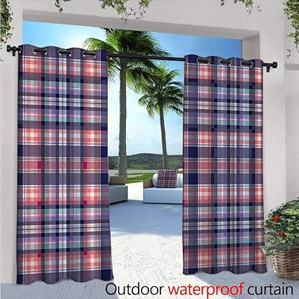 Amazon Com Checkered Exterior Outside Curtains Pink And Blue