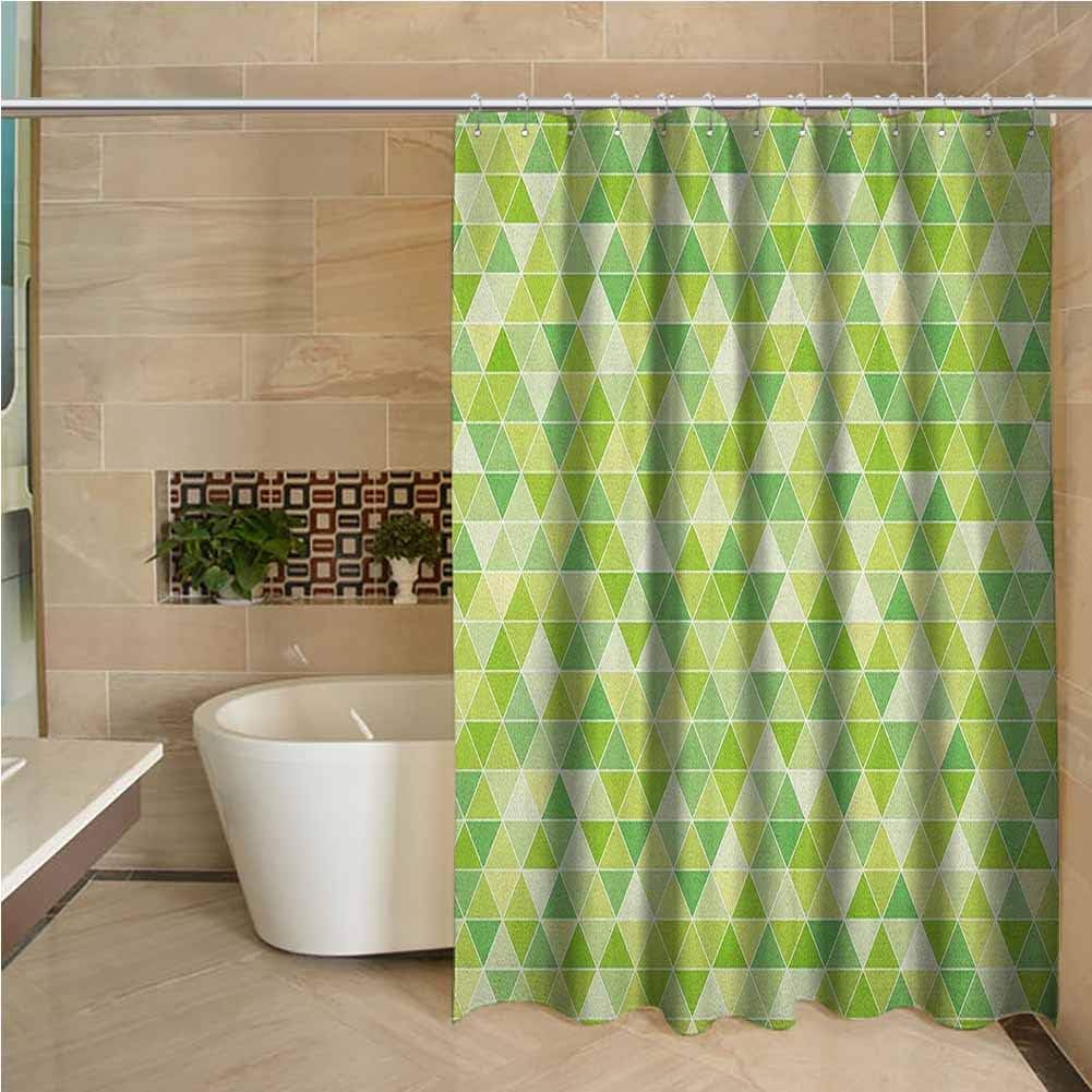Lime Green Precision Custom Shower Curtain Triangles Geometry Figures Modern Digital Pyramids Soft Icons Graphic Modern Bathroom Decoration W70 x L84 Inch Pale and Fern Green