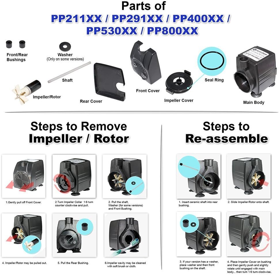 PonicsPumps Submersible Pump for Hydroponics, Aquaponics, Fountains, Ponds, Statuary, Aquariums & More. Comes with 1 Year Limited Warranty. (211 GPH : Fountain Kit) : Garden & Outdoor
