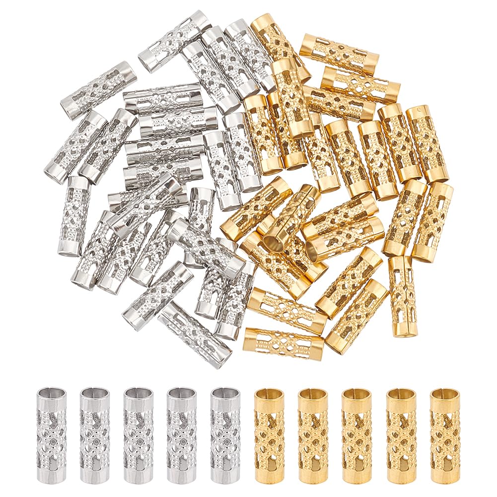 UNICRAFTALE 50pcs 2 Colors Hollow Tube Beads - 304 Stainless Steel, 4mm Diameter, European Column, Metal Spacer Beads for DIY Craft Jewelry Making