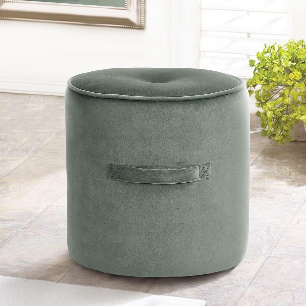 Fanilife Seating Footstool Footrest Ottoman Pouffe Round Chair Foot Stool Velvet Cover Green