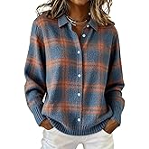 Women's Plaid Print Casual Cotton Buttoned Cardigan Sweater, Plaids Cardigans for Women, Breathable Easy-Match