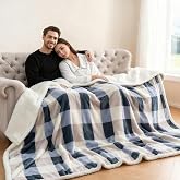 Gracelife Sherpa Fleece Throw Blanket for Couch, Fluffy Plush Warm Fuzzy Blanket for Women and Men, Cozy Thick Soft Twin Blanket for Bed(Grey-Soft Blue, King (108" x 90"))