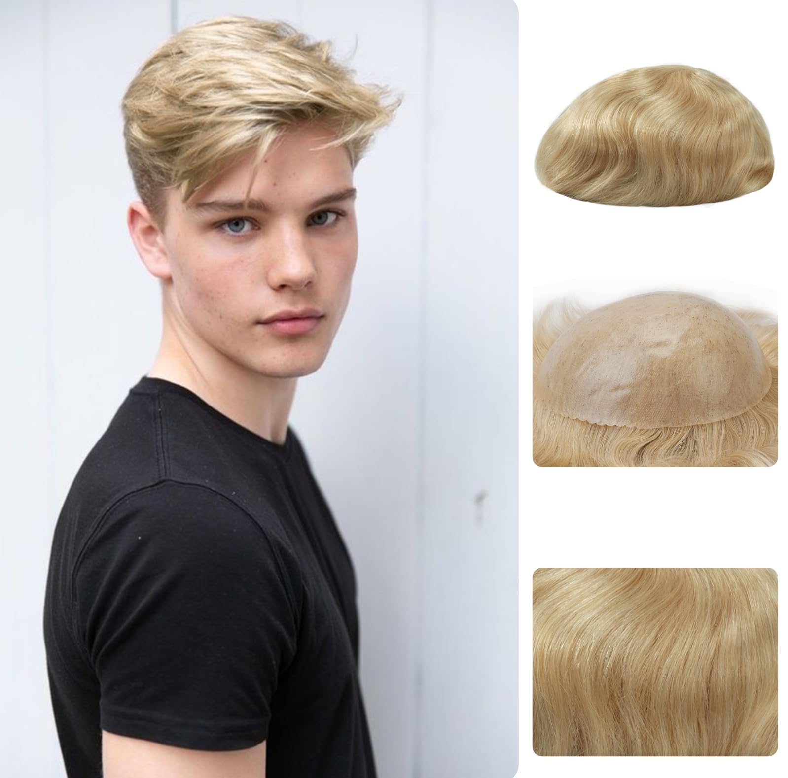 Zakya Hair System for Men Thin Skin Men's Toupee 100% Human Hair Men's Hairpieces 8x10 Inches Base Size Hair Replacement System for Men (Light Blond 22#) — image 1