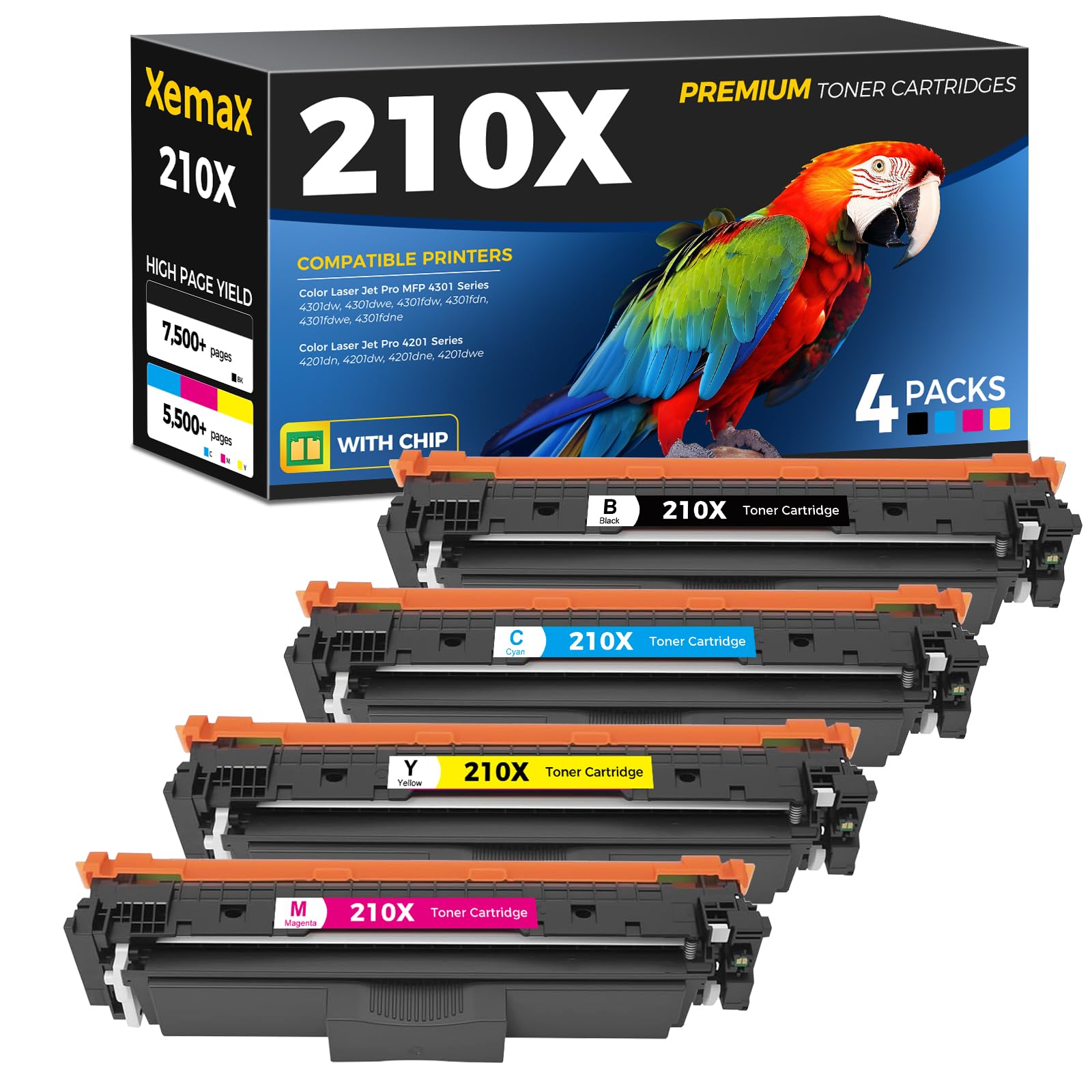 Photo 1 of 210X Toner Cartridges 4 Pack Compatible for HP 210X W2100X 210A W2100A Toner Compatible for HP Color Laser Jet Pro 4201 4201dn 4201dw 4201dne 4201dwe MFP 4301 4301dw 4301dwe 4301fdw 4301fdn 4301fdwe