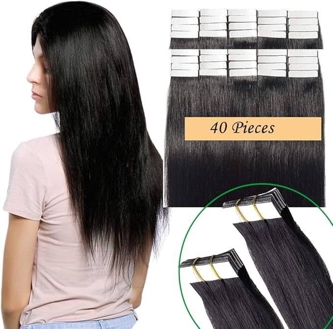 22 inch Tape Hair Extensions Human Hair 40 Pieces Full Head 100 Remy